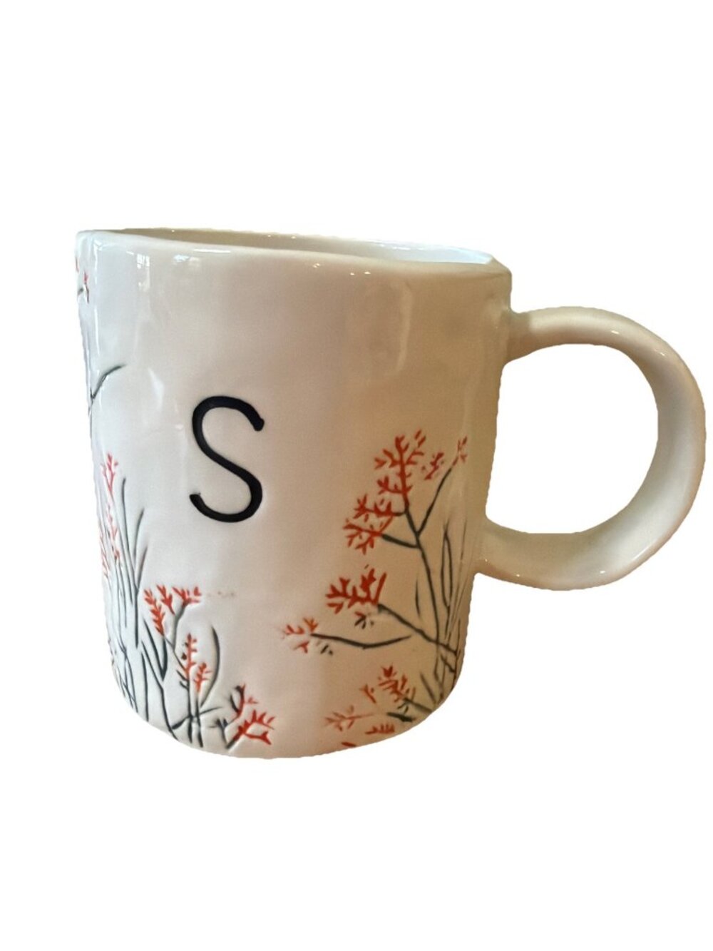 Anthropologie Dagny Letter Mug S Monogram Initial Botanical Floral Imprinted